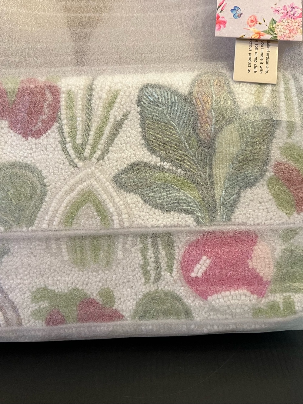 Made in India White Beaded Shoulder Bag with Pink and Green Vegetable Accents